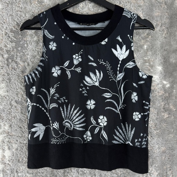 Athleta Tops - Athleta Size XS Floral Tropical Vacation Top Black Sleeveless Pullover Stretch